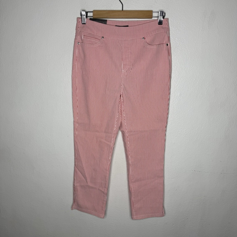 New Mario Serrani Comfort Stretch Capri Pants Red White Beach Womens Small